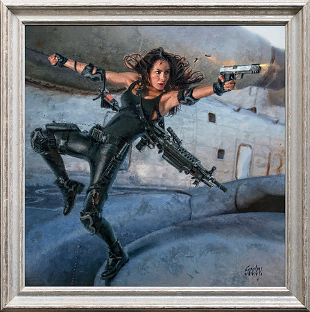AfterLife: Sarah's Extraction - Insight Editions - Infected By Art - Oil on Canvas Print on Panel - 23 1/2" x 23 1/2" image area - framed in distressed silver Larson Juhl hardwood. $4,100