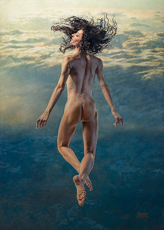Transcendent Faith - 50" x 36" image area, 52" x 38" framed - Oil on canvas on panel - in Mahogany Narrow Profile Float Frame