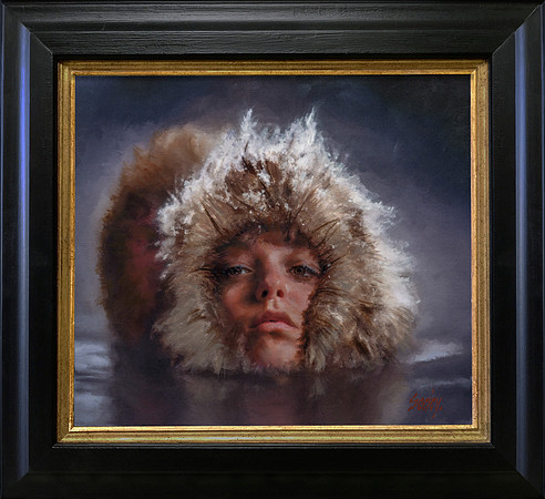 MonkeyFace - Oil on Canvas on Panel - 18 3/4" x 16 1/2" Image Area in Gold and Black Wood Frame