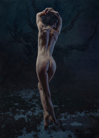 Schneewittchen ~ Snow White - 43,5" x 31.5" image area, 45.5" x 33.5" framed - Oil on canvas on panel - in Mahogany Narrow Profile Float Frame - Infected by Art - $9,400