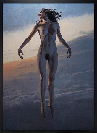 Reverie - Oil on Canvas on Board - 43.5" x 31.5" Image Area - 44" x 32" framed in 1” width and 2.5” deep black lacquered hardwood