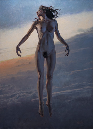 Reverie - Oil on Canvas on Board - 43.5" x 31.5" Image Area - 44" x 32" framed in 1” width and 2.5” deep black lacquered hardwood