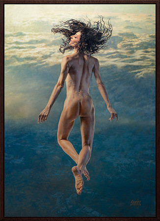 Transcendent Faith - 50" x 36" image area, 52" x 38" framed - Oil on canvas on panel - in Mahogany Narrow Profile Float Frame - available via Contact link in menu -  $11,500