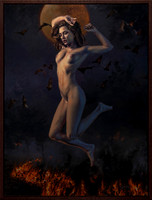 Lilith - Blood Moon Rite - 43.5" x 33" image - 45.5"x 35" framed - oil on canvas on panel - framed in Mahogany Float Frame - available via Contact link in menu - $9,400
