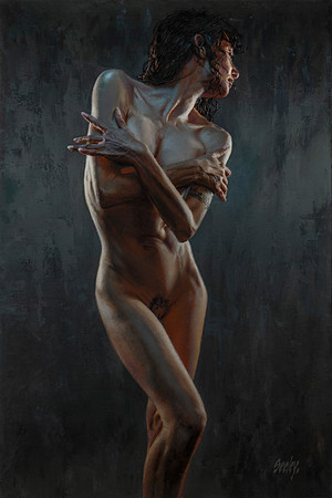 Cross My Heart L.H.O.Q.Q. - Oil on Canvas on Panel, 36"x24" image, 42"x30" framed - $7300
