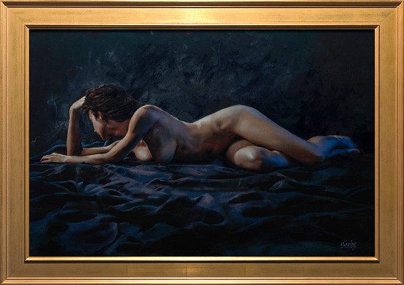 The Thinker - 24” x 36” Image Area - 29” x 41” framed - oil on canvas on board - framed in Larsen Juhl Plein Air Gold Leaf - available at Abend Gallery - $6,300