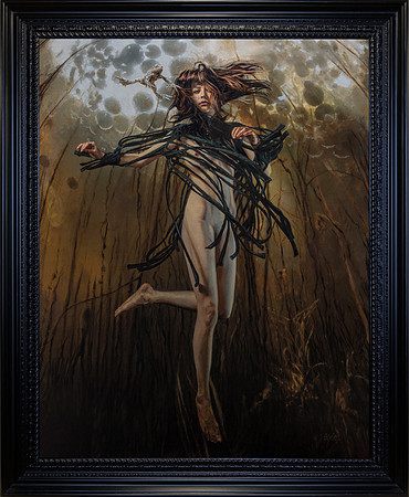 The Prince and the Pond Witch - Oil on Canvas on Panel - 42 1/2“ x  33 1/2" Image Area in 50 1/2” x 41 1/2” Black Enameled Larson Jhul Hardwood Frame