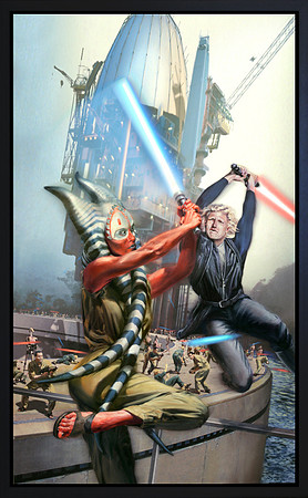 Star Wars: Escape From Dagu - Del Rey/Lucasfilm - oil on print on panel 21" x 36", Nielsen Style 97 matte black museum frame..$5300 - SOLD