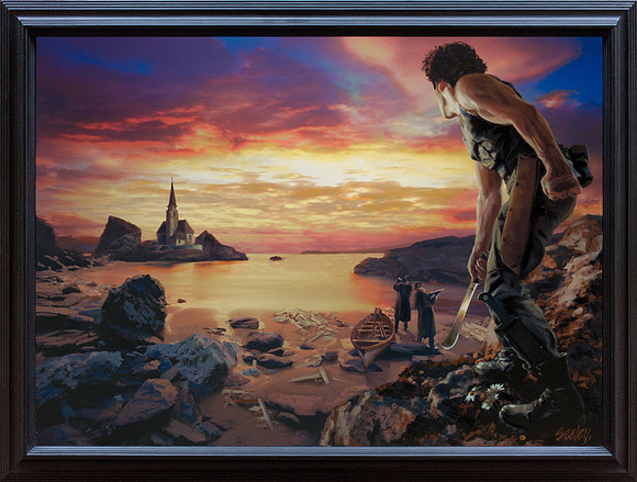 Deathlands: Dark Harvest - Gold Eagle / Harlequin - oil on canvas print, 27" x 20", ..framed in black enameled wood Larson Juhl frame, ...$2500