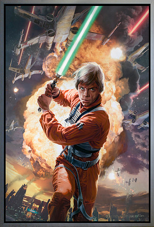 Rogue Leader - Del Rey/Lucasfilm - oil on print on panel 30" x 45"...Nielsen Style 97 pewter frame. $15,000 - SOLD