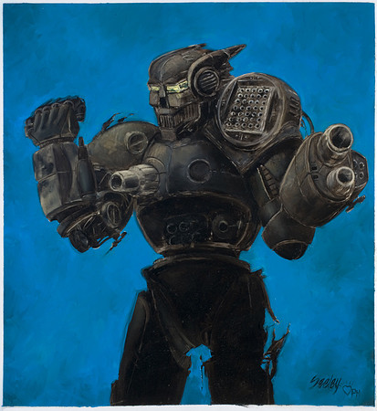 BattleTech Akuma - Prelim for Wizards of the Coast - Oil on heavy drafting film. 17.5" x 16.25" $350