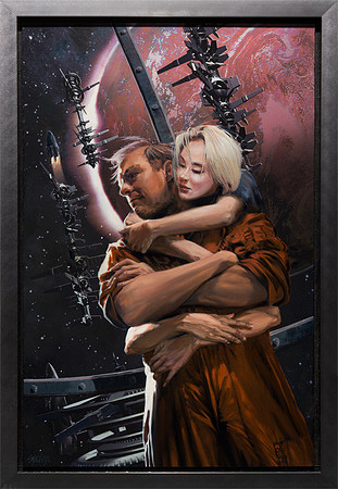 Falling Free - Nesfa Press - oil on print on panel 15.25" x 23.25"...Nielsen Style 97 pewter finish museum frame. $2,800 - SOLD
