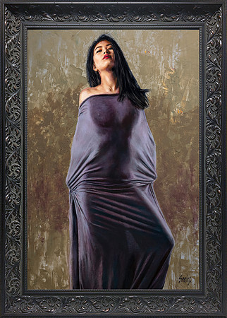 Fiona #1 Scarlet Witch - 24” x 36” Image Area - 29” x 41” framed - oil on canvas on board - framed in Larsen Juhl Gothic