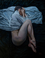 See No Evil - 44.5” x 34.5” Image Area - 51.5” x 41.5” framed - oil on canvas on board - framed in black enameled Larson Juhl hardwood