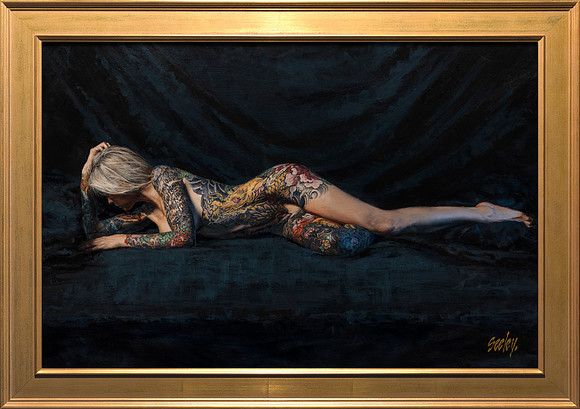Sarah #2 - Hear Me Roar Study - 24” x 36” Image Area - 29” x 41” framed - oil on canvas on board - framed in Larsen Juhl Plein Air Gold Leaf