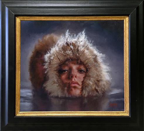 MonkeyFace - Oil on Canvas on Panel - 18 3/4" x 16 1/2" Image Area in Gold and Black Wood Frame