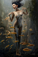 Venus - Oil on Canvas on Board - 29" x 43.5" Image Area - 36" x 50.25" framed in Larson Jhul Black Enameled Frame