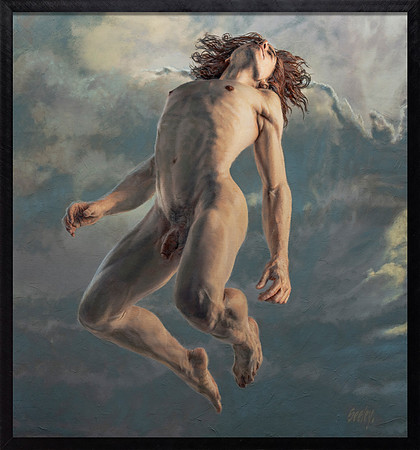 Ascension - 36” x 33.5” image area - 37.5" x 35" framed in 1” width and 2.5” deep black lacquered hardwood