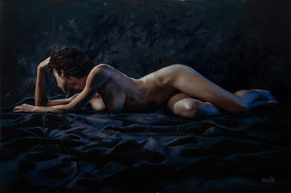 The Thinker - 24” x 36” Image Area - 29” x 41” framed - oil on canvas on board - framed in Larsen Juhl Plein Air Gold Leaf