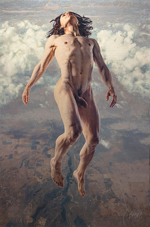 Chris #1 Transcendent - 35.5” x 53.5” Image Area - 43” x 61” framed - oil on canvas on board - framed in black enameled Larson Juhl hardwood
