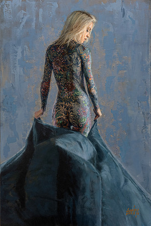 The Matador - 24" x 36" image - 30"x42" framed - oil on canvas on panel - framed in Larsen Juhl Plein Air Gold Leaf frame