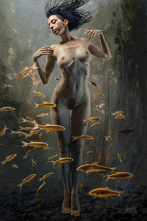 Venus - Oil on Canvas on Board - 43.5" x 29" Image Area - 50.25" x 36" framed in Larson Jhul Black Enameled Frame - available at Abend Gallery $11,200