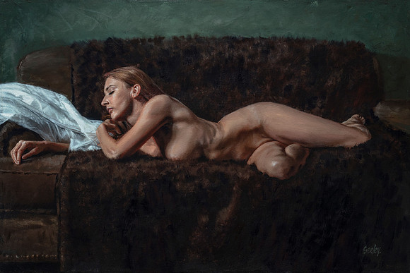 Winter Sash - 24” x 36” Image Area - 29” x 41” framed - oil on canvas on board - framed in Larsen Juhl Plein Air Gold Leaf -
