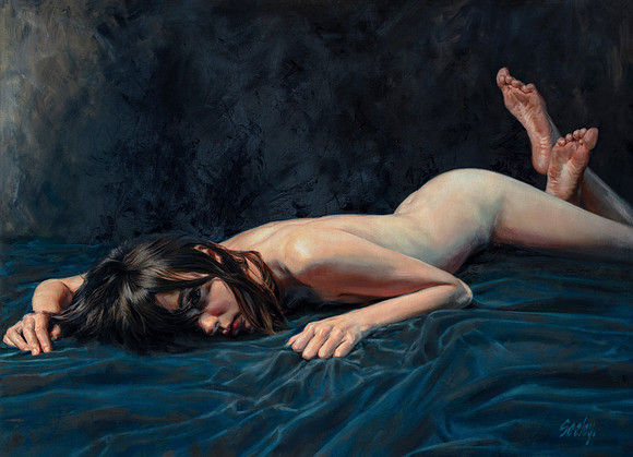 Blue Dawn - 28.5" x 39.5” Image Area - 34.5” x 45.5” framed - oil on canvas on board - framed in Larsen Juhl Plein Air Gold Leaf