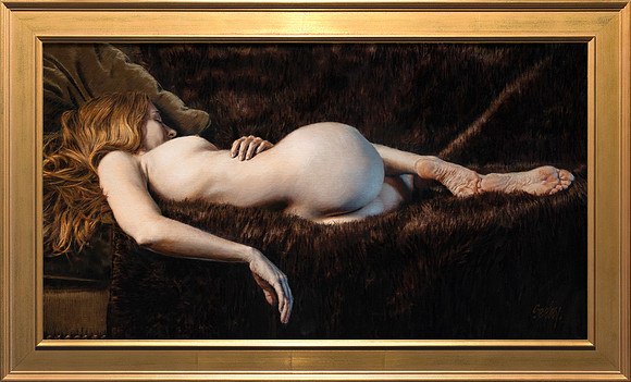 Erica #2 Play Me Like A Violin - 29" x 22" image - 45" x 28" framed - oil on canvas on panel - framed in Larsen Juhl Plein Air Gold Leaf frame