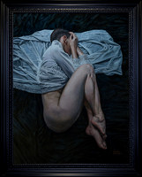 See No Evil - 44.5” x 34.5” Image Area - 51.5” x 41.5” framed - oil on canvas on board - framed in black enameled Larson Juhl hardwood
