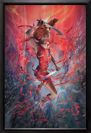 Queen Of Wands - Baen Books - Exposé - oil on print on canvas 27" x 42"...black enamel wood frame... $5,500 - SOLD