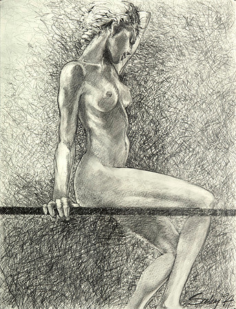 Pencil Girl on a Line, 18" x 24" on heavy-toothed cream paper. $1400