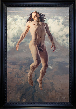 Chris #1 Transcendent - 35.5” x 53.5” Image Area - 43” x 61” framed - oil on canvas on board - framed in black enameled Larson Juhl hardwood