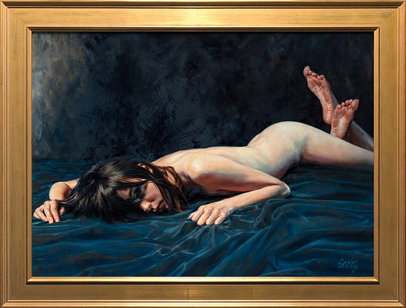 Dawn #1 Blue Dawn - 28.5" x 39.5” Image Area - 34.5” x 45.5” framed - oil on canvas on board - framed in Larsen Juhl Plein Air Gold Leaf