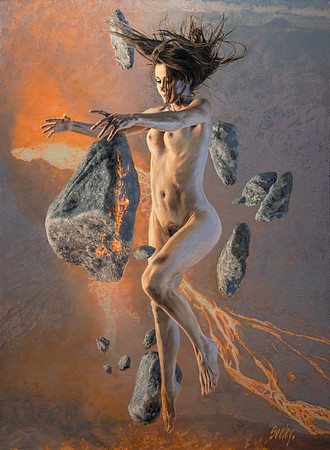Gaia - Oil on Canvas on Board - 43.5" x 32" Image Area - 50.25" x 38.75" framed in Larson Jhul Black Enameled Frame