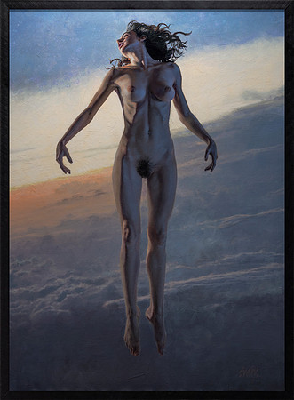 Reverie - Oil on Canvas on Board - 43.5" x 31.5" Image Area - 44" x 32" framed in 1” width and 2.5” deep black lacquered hardwood - available at Abend Gallery - $9,400