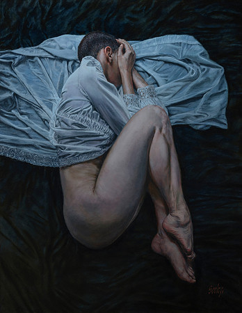 See No Evil - 44.5” x 34.5” Image Area - 51.5” x 41.5” framed - oil on canvas on board - framed in black enameled Larson Juhl hardwood - available via Abend Gallery - $18,200