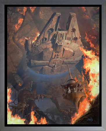 StarWars:  The Burning Of Kashyyyk - Del Rey Books - oil on print on panel 18.5" x 23"...Nielsen Style 97 pewter finish mudeum frame....$6800 - SOLD