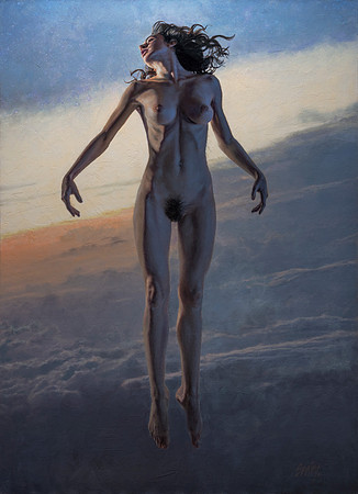 Reverie - Oil on Canvas on Board - 43.5" x 31.5" Image Area - 44" x 32" framed in 1” width and 2.5” deep black lacquered hardwood - available at Abend Gallery - $9,400