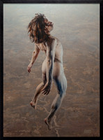 Rising - Oil on Canvas on Board - 43.5” x 32” image area - 45" x 33.5" framed in 1” width and 2.5” deep black lacquered hardwood