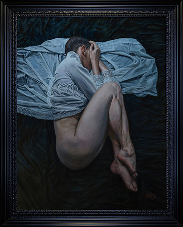 See No Evil - 44.5” x 34.5” Image Area - 51.5” x 41.5” framed - oil on canvas on board - framed in black enameled Larson Juhl hardwood