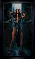 The Ecstasy of Circe -  - 31" x 55" Image Area - 38.75” x 64.75” framed - oil on canvas on board - framed in distressed silver and gold leafed Larson Juhl hardwood. $8,500