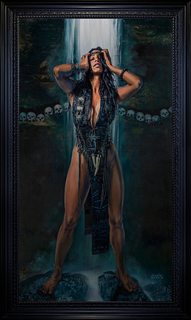 The Ecstasy of Circe -  - 31" x 55" Image Area - 38.75” x 64.75” framed - oil on canvas on board - framed in distressed silver and gold leafed Larson Juhl hardwood. $8,500