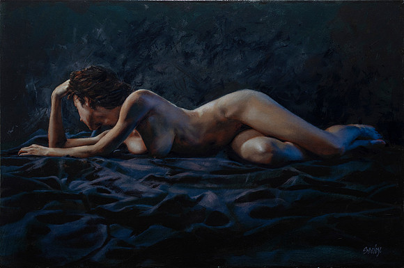The Thinker - 24” x 36” Image Area - 29” x 41” framed - oil on canvas on board - framed in Larsen Juhl Plein Air Gold Leaf